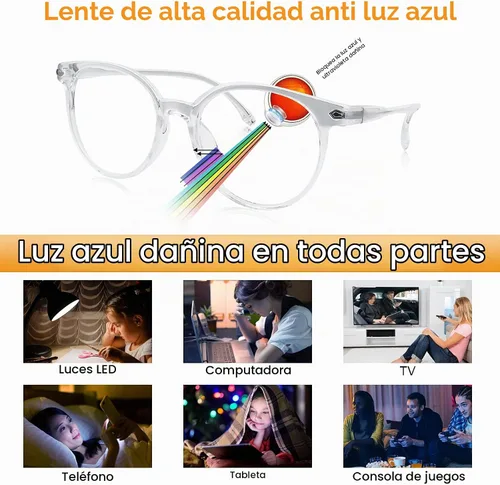 Vista 3 de Craebuer Lentes transparentes para mujeres y hombres, lentes de lectura redondos retro con bloqueo de luz azul con marco ligero, antifatiga ocular