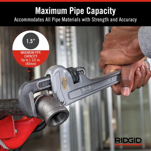Vista 4 de RIDGID 31090 Llave de tubo recto de aluminio, llave de fontanería resistente de 10 pulgadas con hilos autolimpiantes y mordazas de gancho