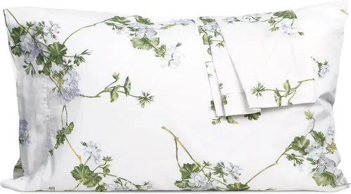 Vista 41 de Pillow Cases 100% Cotton Percale Standard Queen Set of 2 Blue Floral Floral Pillowcases Breathable Hypoallergenic Pre-Shrunk, 20 Inch x 30 Inch