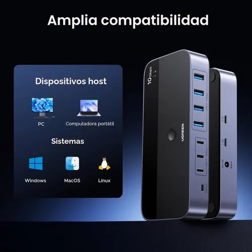 Vista 8 de UGREEN Interruptor USB 3.2 de 2 entradas y 7 salidas, interruptor de 10 Gbps para computadoras A o C compartiendo todos los dispositivos (4 A+3 C)