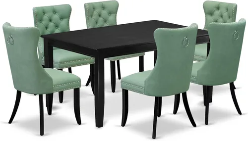 Vista 17 de East West Furniture DUDA7-BLK-12 - Juego de mesa y sillas de cocina de 7 piezas, consta de una mesa de comedor rectangular y 6 sillas Parson