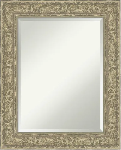 Vista 8 de Amanti Art - Espejo de baño plateado para sobre lavabo, espejo rectangular de níquel cepillado de 33x43, marco moderno extragrande, se cuelga
