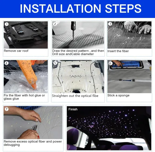 Vista 6 de Firework Kit de luces de fibra óptica parpadeantes de doble cabezal de 16 W, Bluetooth RGBW LED Starlight Headliner Kit para techo de coche, hogar