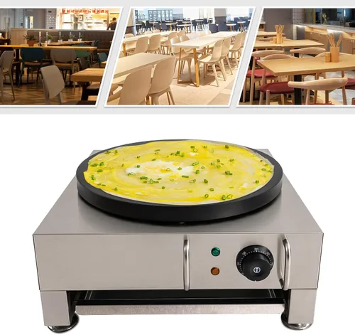 Vista 4 de Máquina eléctrica de crepas de 16 pulgadas, máquina de panqueques de temperatura ajustable con bandeja antiadherente para crepé, con esparcidor