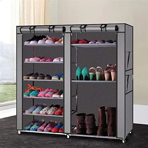 Vista 2 de Zapatero de 9 niveles, organizador de almacenamiento portátil de almacenamiento para zapatos, 10 niveles, 9 celosías, cubierta de tela impermeable