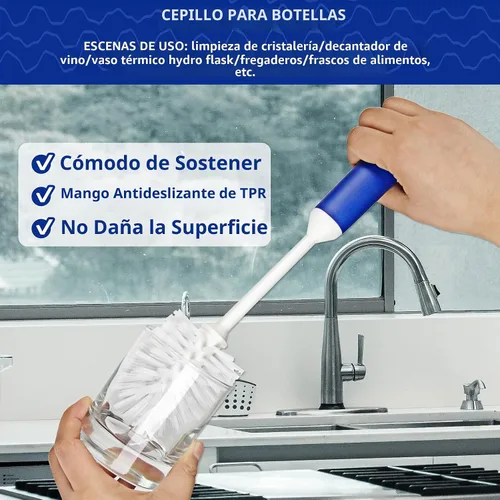 Vista 4 de CELOX Juego de cepillos de cocina con mango ergonómico, cepillos de limpieza profunda, incluye cepillo para platos (azul)