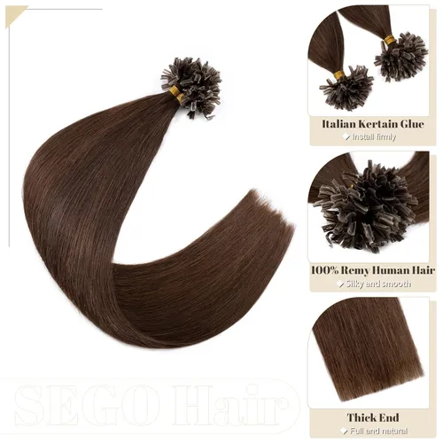 Vista 251 de SEGO Extensiones de cabello humano con micro cuentas, extensiones de cabello humano con micro bucle, lacio, natural, fusión fría, 1.76 oz/paquete