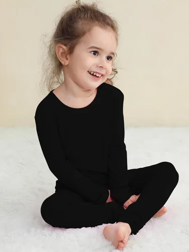 Vista 42 de GUISBY Conjunto de pijama de rayón de bambú para niños y niñas, ajuste cómodo, para uso diario, conjunto de pijama de 2 piezas