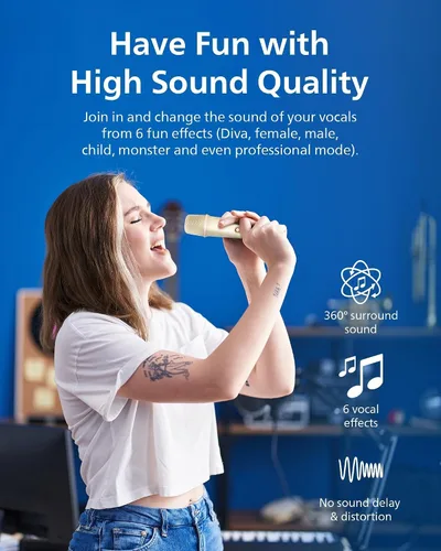Vista 3 de PHILIPS S2508 Máquina de karaoke portátil, altavoz Bluetooth para fiestas con 2 micrófonos de karaoke, batería de 7 h, modos de luz multicolor