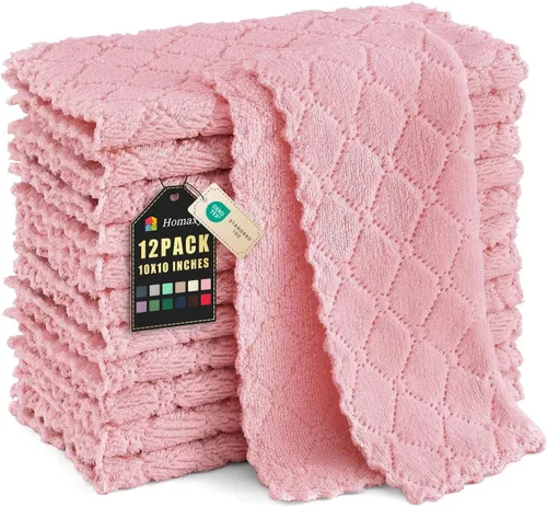 Vista 11 de Homaxy - Paquete de 12 trapos de cocina (13 x 19 pulgadas, marrón), de terciopelo coral supersuaves y absorbentes para lavar platos, paño
