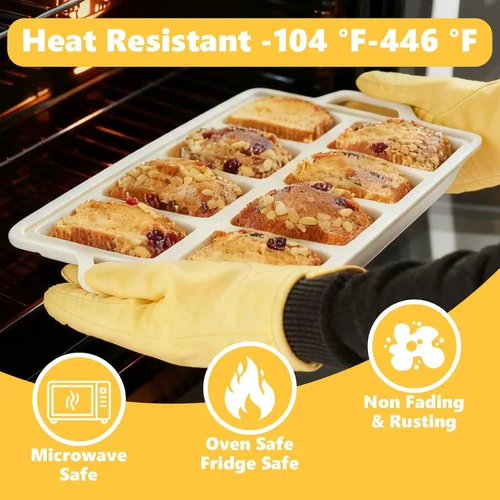 Vista 4 de 1 mini moldes de silicona antiadherentes con guantes de marco de metal, 8 moldes para pan de cavidad de tazas, moldes pequeños para hornear, moldes