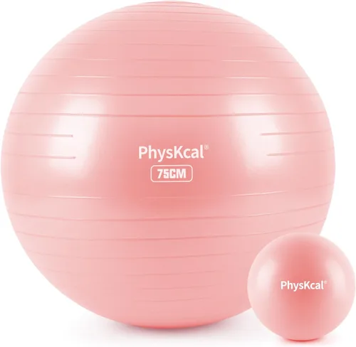 Vista 27 de PhysKcal Pelota de yoga para ejercicio, set de pilates, pelota de fitness de 4 tamaños para entrenamiento, parto, embarazo, terapia física - Bomba