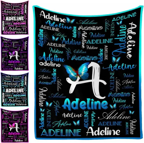 Vista 11 de Manta personalizada, 20 colores para niño y niña, manta con nombre personalizado para niños y adultos, manta de Navidad para niños y niñas