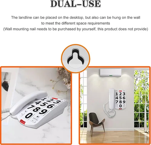 Vista 5 de Teléfono con cable de botón grande, los mejores teléfonos fijos para personas mayores, volumen ajustable, timbre y altavoz extra fuerte, teléfonos
