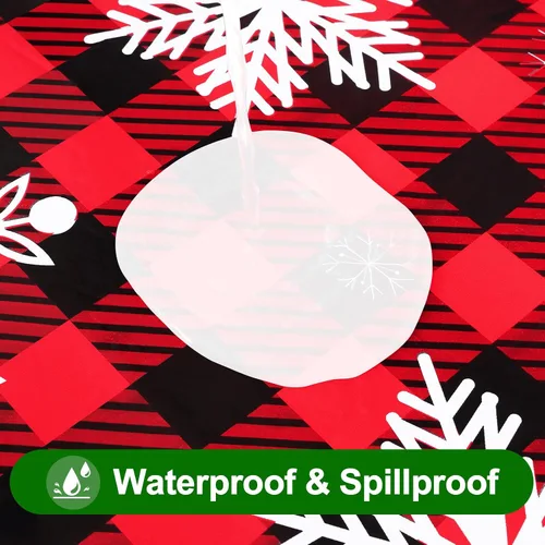 Vista 3 de Smiry Mantel de Navidad de plástico, a cuadros, impermeable, elástico, ajustable, mantel de vinilo con parte trasera de franela lavable para cena