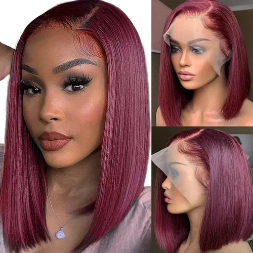 Vista 9 de Peluca Bob de encaje frontal de Superfect, cabello humano de 10 pulgadas, 13x4 ondas profundas rizadas, pelucas frontales transparentes