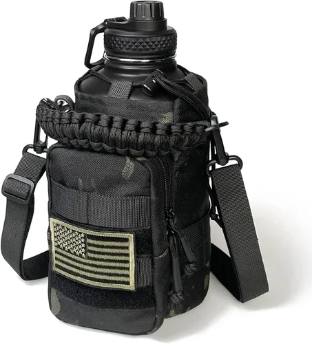 Vista 8 de DEFUNX Botella de agua de 32 onzas con funda, botella aislada con correa de acero inoxidable, botellas de agua para gimnasio, para hombres