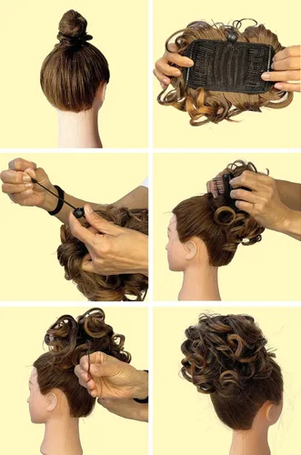 Vista 4 de CAISHA Moño Hairpiece Cola de caballo Topknot Hepburn-Bun Scrunchie Updo Ash Brown Light Blonde Mix HK124