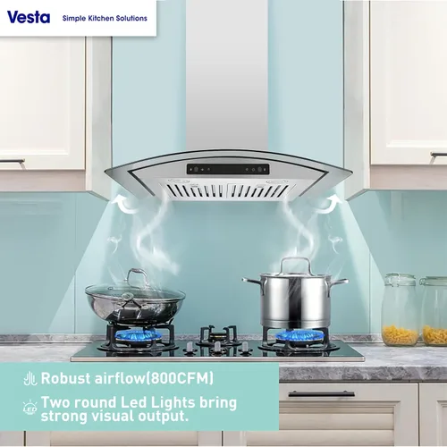 Vista 2 de Vesta Amsterdam - Campana extractora de acero inoxidable de 800 CFM de 36 pulgadas con potente motor, control táctil/gestos, ventilación superior