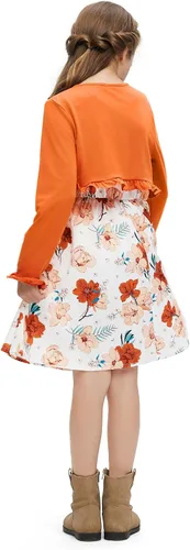Vista 4 de PATPAT 2 Piece Girl's Dress with Cardigan Red Plaid Sleeveless Christmas Dress and Black Bowknot Cardigan Set