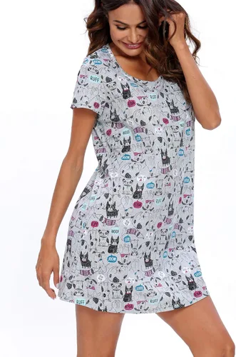 Vista 4 de ENJOYNIGHT - Camisones de algodón para mujer, talla grande, camisa de dormir de manga corta con estampado