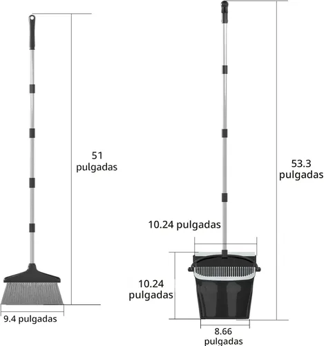 Vista 5 de Juego combinado de escoba con recogedor de 54 pulgadas de mango largo para el hogar, oficina, cocina, limpieza (negro y gris)
