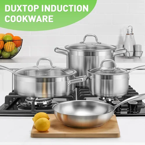 Vista 9 de Duxtop Juego Profesional de Ollas y Sartenes de Acero Inoxidable, Juego de 17 Piezas de Utensilios de Cocina de Inducción, Tecnología de Unión por