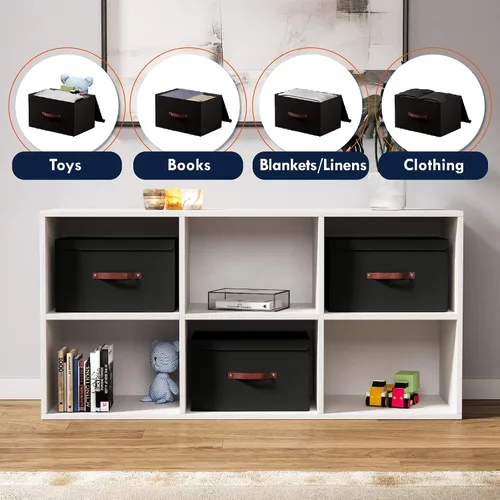 Vista 4 de Ornavo Home Paquete de 3 contenedores de almacenamiento plegables con tapa, cesta de almacenamiento plegable de tela de lino, organizador de armario