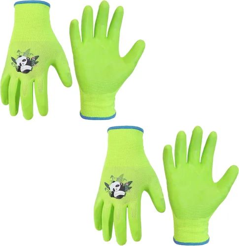 Vista 10 de HANDLANDY 3 pares de guantes de jardinería para niños sin látex, guantes de jardín para niños y niñas con revestimiento de nitrilo para niñas y Verde