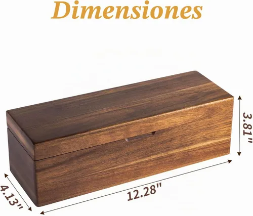 Vista 3 de Organizador de bolsas de té de madera de acacia con compartimentos