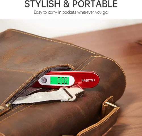 Vista 6 de FREETOO Báscula de equipaje portátil digital para maleta, báscula de viaje con función de tara, capacidad de 110 libras