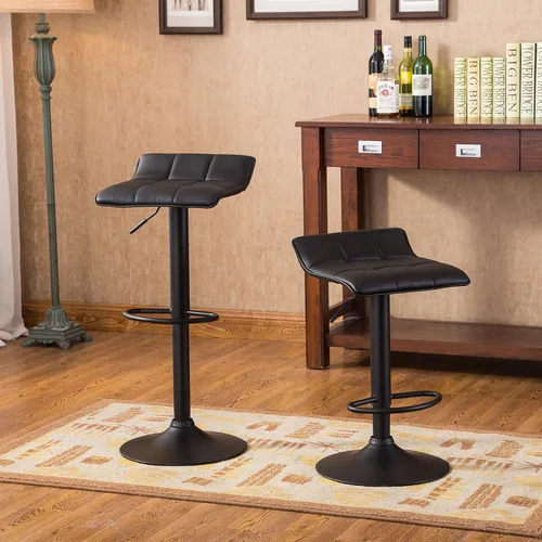 Vista 2 de Roundhill Furniture Belham Taburete giratorio de piel regenerada ajustable (2 unidades), color negro