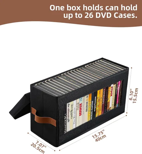Vista 2 de Paquete de 2 cajas de almacenamiento de DVD con ventana visible, organizador de DVD a prueba de polvo con tapa y asas, capacidad para hasta 52