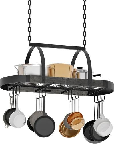 Vista 8 de CHOEZON Estante para ollas colgante, colgador de ollas para la cocina, soporte para ollas montado en el techo, organizador de utensilios de cocina