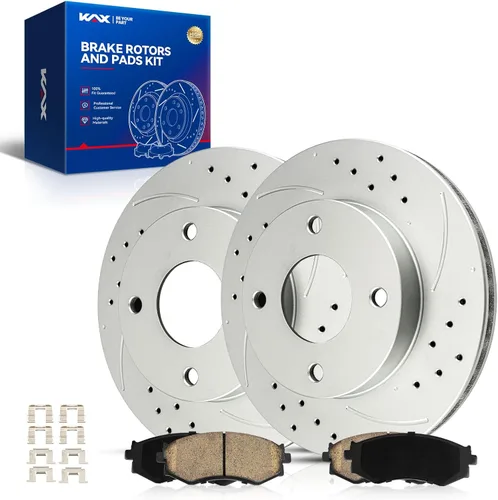 Vista 11 de Kit de freno delantero KAX, rotores de freno ranurados y con hendiduras, pastillas de freno cerámicas Compatible con Honda Accord 1990 1991 1992