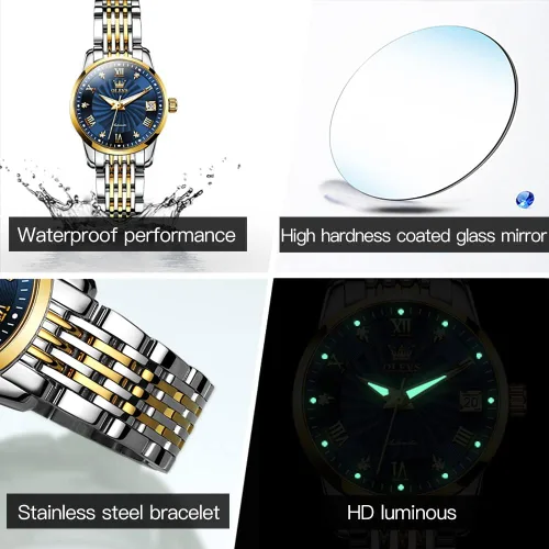 Vista 5 de OLEVS Relojes automáticos de diamante Tourbillon para mujer, de cuerda automática, de moda, de acero inoxidable, fase lunar, impermeable, luminoso