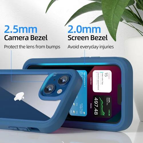Vista 5 de WXR Funda para iPhone 13 mini/iPhone 12 Mini, parachoques de silicona suave y parte trasera de policarbonato duro transparente e interior de Azul