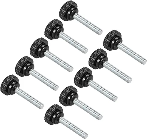 Vista 15 de Perillas de sujeción moleteadas, rosca macho M4 x 0.630 in, cabeza de 0.630 in, pomos de plástico termoestable para tornillo de pulgar negro