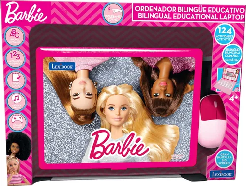 Vista 4 de Lexibook Barbie, portátil educativo y bilingüe en inglés/español, juguete para niños con 124 actividades para aprender, jugar juegos y música, rosa
