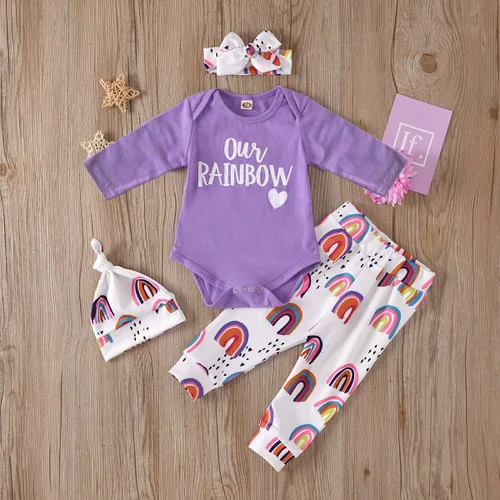Vista 2 de Ropa para bebé niña pequeña trajes para recién nacido enterizo pantalón floral diademas conjunto de 4 piezas de pantalones para niños pequeños