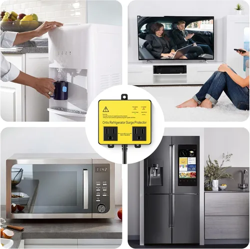 Vista 7 de Ortis Protector de sobretensiones para refrigerador, protector de voltaje de doble salida para electrodomésticos con retardo de tiempo, protege
