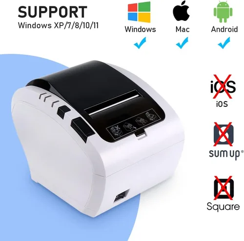 Vista 6 de MUNBYN Impresora POS, impresora térmica de recibos de 3.150 in, impresora de cocina con cortador automático de montaje en pared, ESC/POS funciona