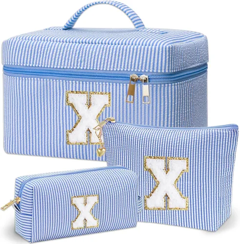 Vista 18 de Bolsa de maquillaje Adoryoung 3 piezas rosa+azul, Azul, A
