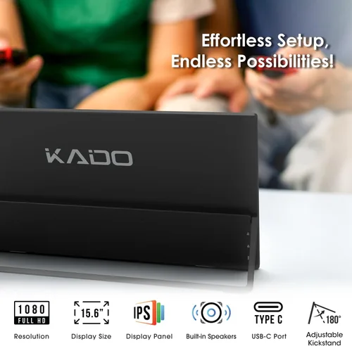 Vista 2 de Kado Monitor portátil de 15.6 pulgadas FHD 1080p, carga inversa de 45 W, USB-C mini-HDMI, monitor para juegos, pantalla IPS altavoces integrados