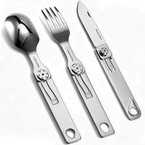 Vista 4 de Roxon C1 3 en 1 Utensilios de Camping Vajilla Desmontable Cuchillo Cuchara Tenedor para Camping al Aire Libre y Senderismo Plateado
