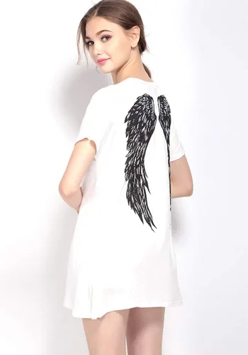 Vista 3 de FV RELAY Camisetas casuales de verano de manga corta con alas de ángel para mujer