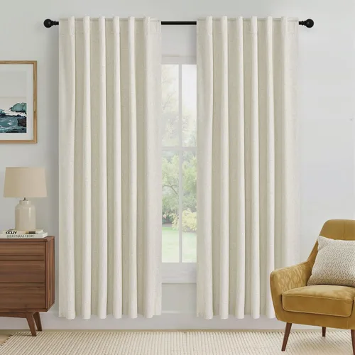Vista 206 de RYB HOME Cortinas de lino texturizado 100% opacas de 84 pulgadas de largo, aislamiento térmico, privacidad, ahorro de energía para dormitorio, sala