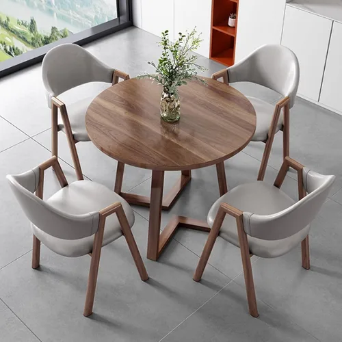 Vista 8 de YVYKFZD Office Reception Room Club Table and Chair Set, Coffee Kitchen Dining Table Set, Simple Round Conference Table with Metal Legs, Business