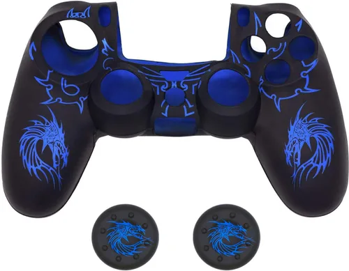 Vista 7 de BRHE - Funda protectora de silicona con agarre antideslizante para PS4 SlimPS4 Pro WirelessWirelessWired Gamepad con 2 tapas de agarre de pulgar