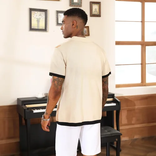 Vista 7 de Camisas polo de moda para hombre, camisas de punto vintage a rayas, camisas de golf casuales ajustadas